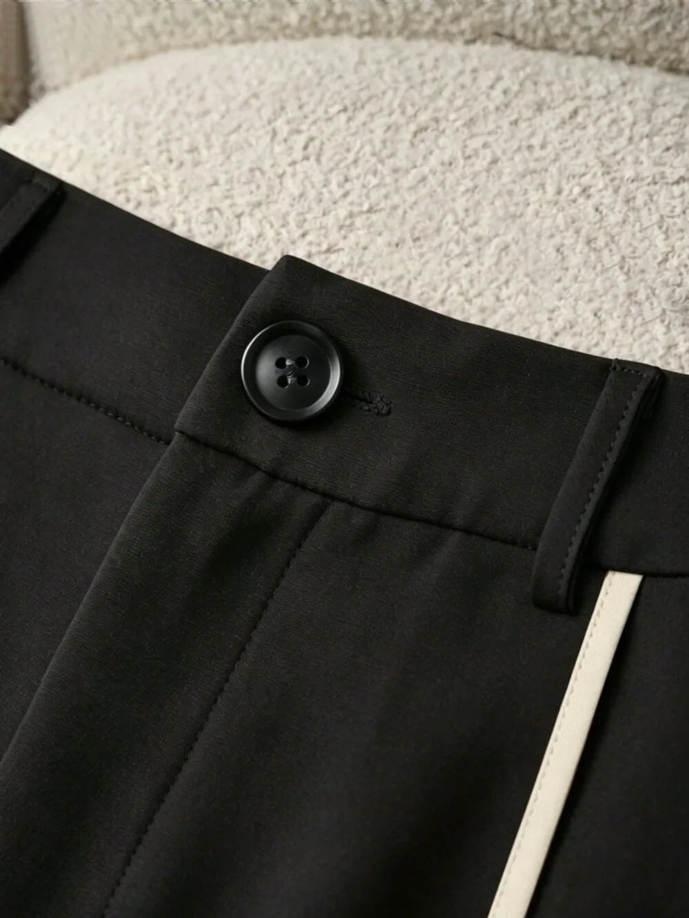 Black Elegant Women's Contrast Piping Elastic Waist Wide Leg Pants_4